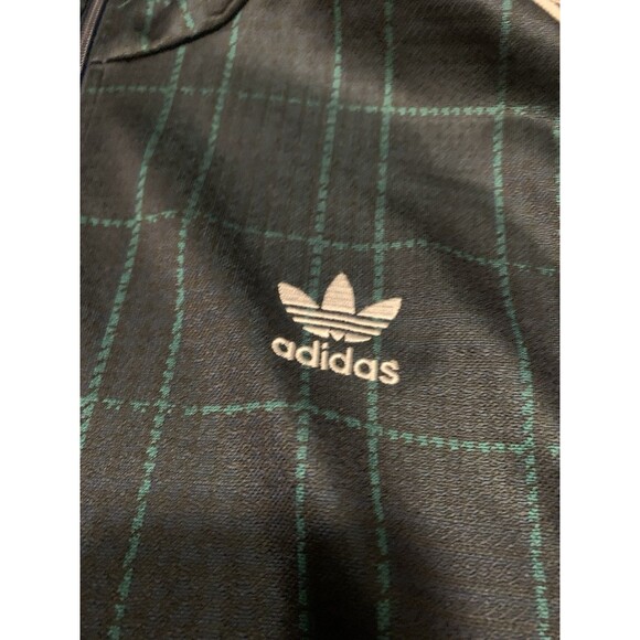 Adidas Mens Beckenbauer Tartan Plaid Track Jacket Navy/White/Green Zip Up Large - Picture 2 of 4